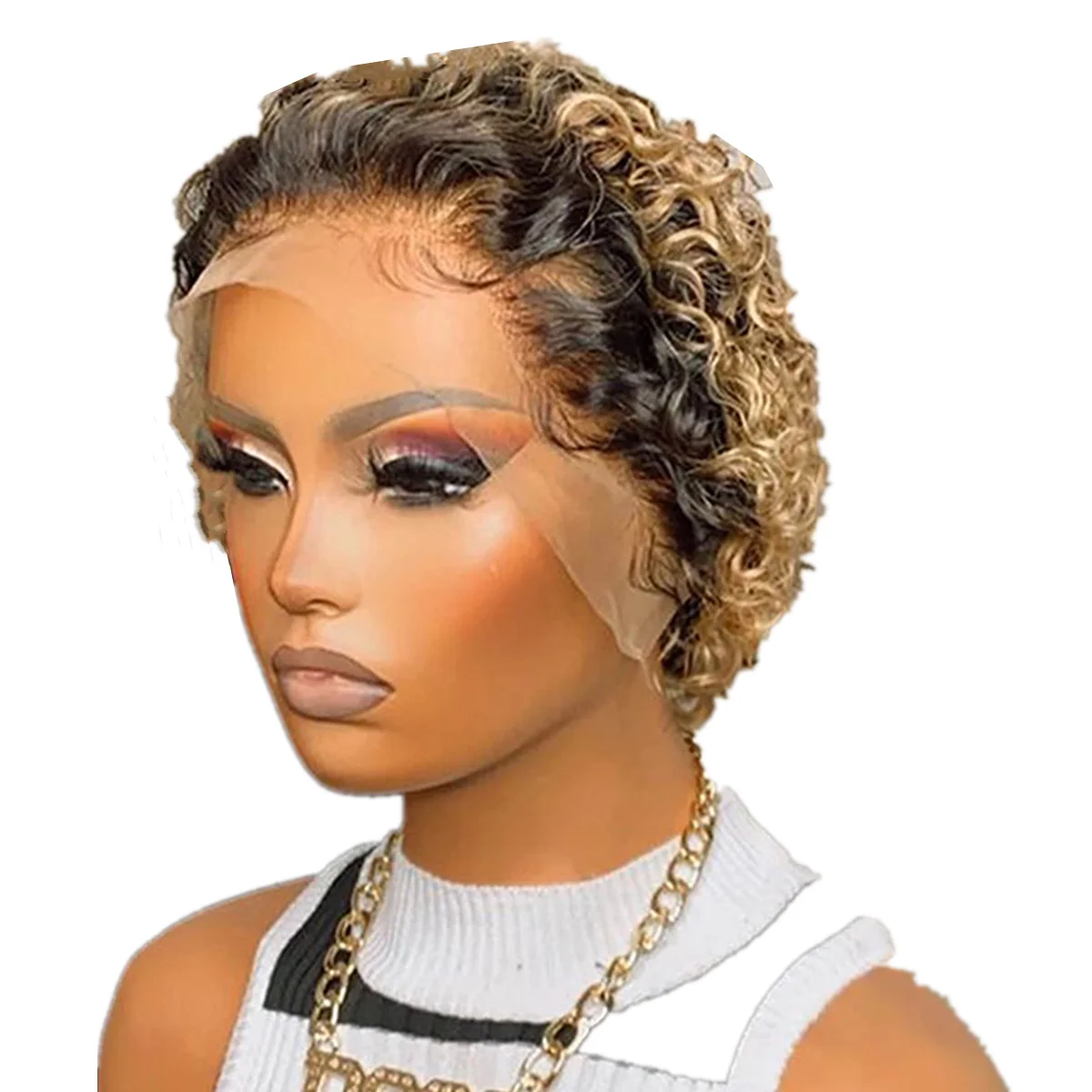 

Pixie Cut Wig Human Hair 613 Blonde 13x1 Lace Frontal Wig Curly Colored Human Hair Wigs For Black Women