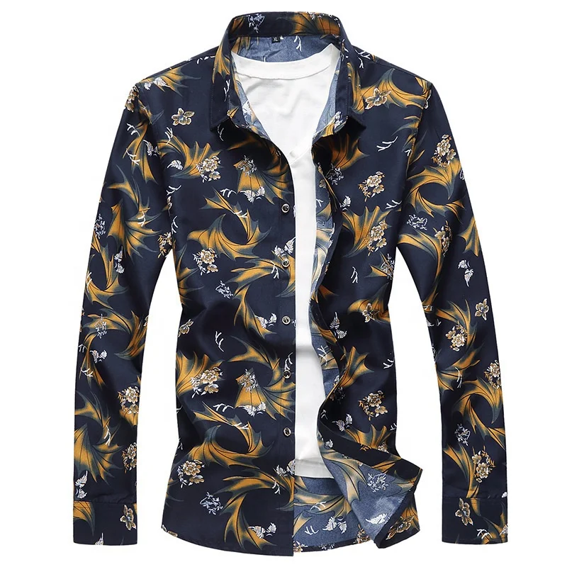 

Autumn new oversized men's long sleeve flower shirt men's business casual shirt