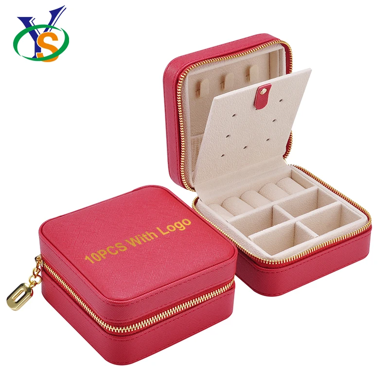 

Custom Small Red zippered travel case pu leather jewellery box women jewelry case, Red/grey/black