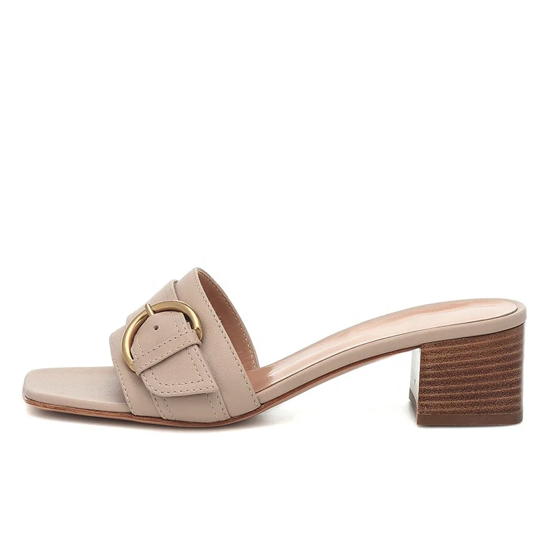 

2020 Summer High Heels Women Squared Toe Block Heel Sandals, Nude
