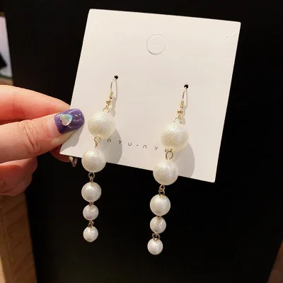 

French pearl earring female long style elegant sense of temperament eardrop