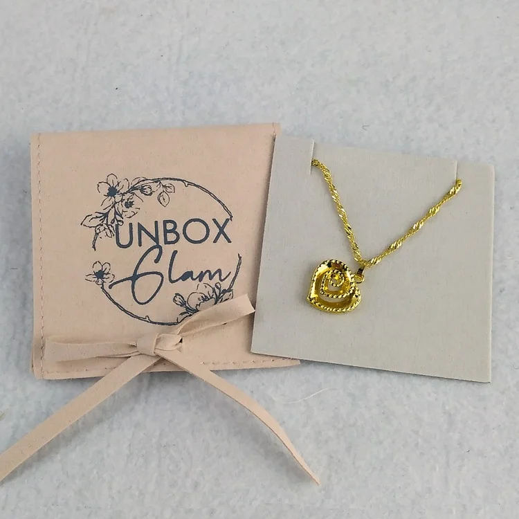 

pink suede microfiber jewelry bag custom velvet pouch with bow and jewelry cards in 7x7cm, Customized color