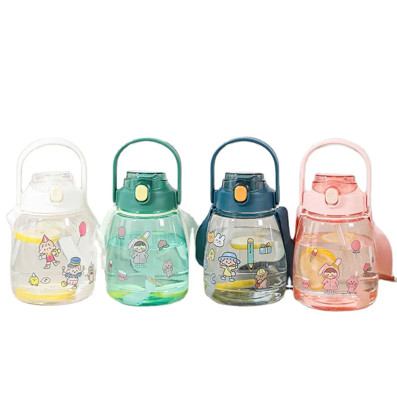 

Large Capacity Plastic Drinking Cup Portable Strap Water Bottle 1500ML Big Belly Straw Drinking Cup