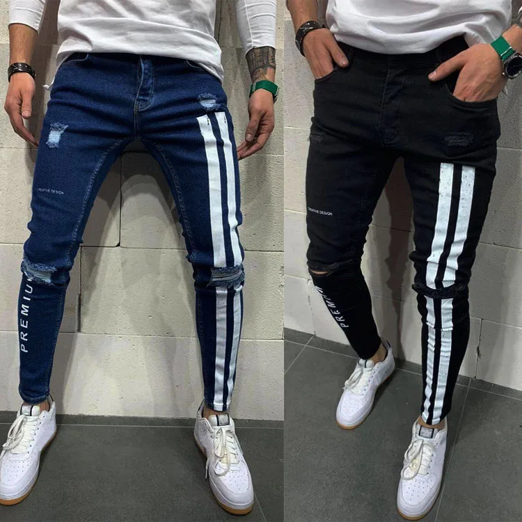 jeans with white stripe mens