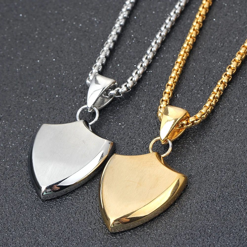 

Men Shield Pendant 18K Gold Color Plated Stainless Steel Triangle Symbol Hiphop Long Corn Chain 24" Pendant Necklace