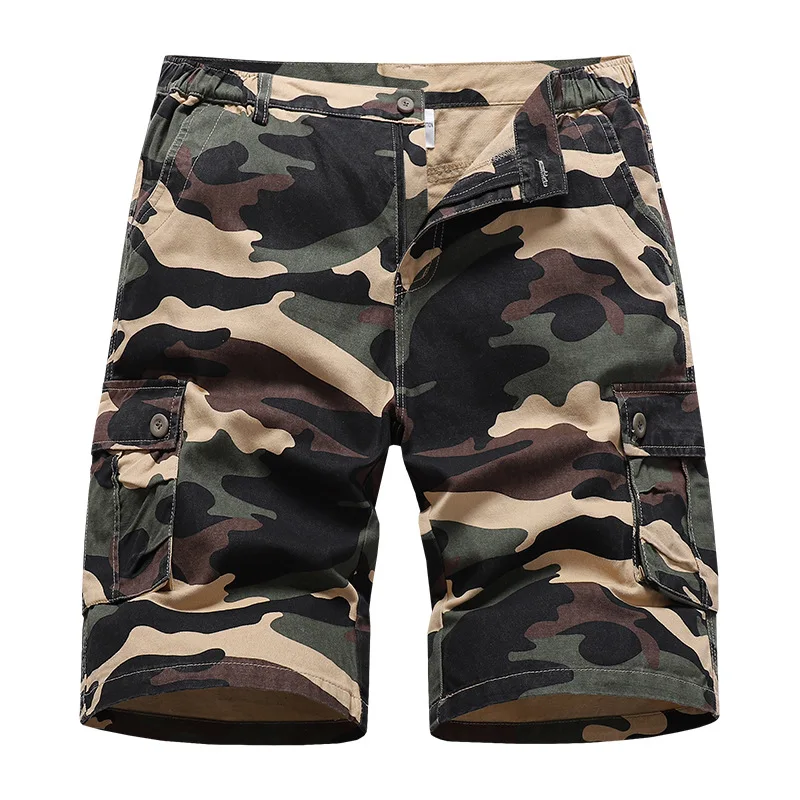 

2024 new Summer Mens Casual Knee Length Elastic Waist Mid Cargo Shorts Men Cotton Workout camouflage Bermuda short pants