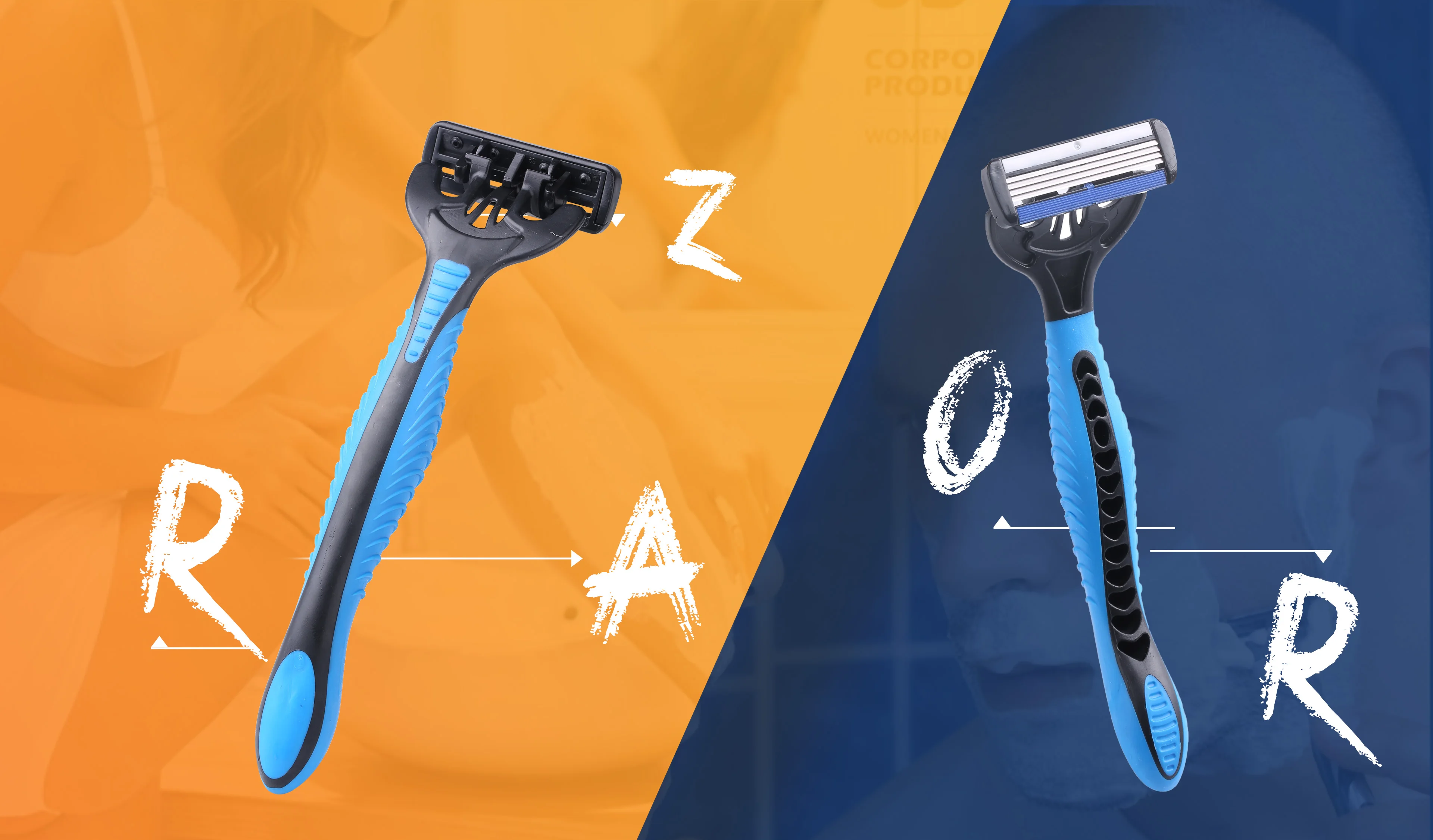 男士定制橡胶手柄四刀片一次性剃须刀