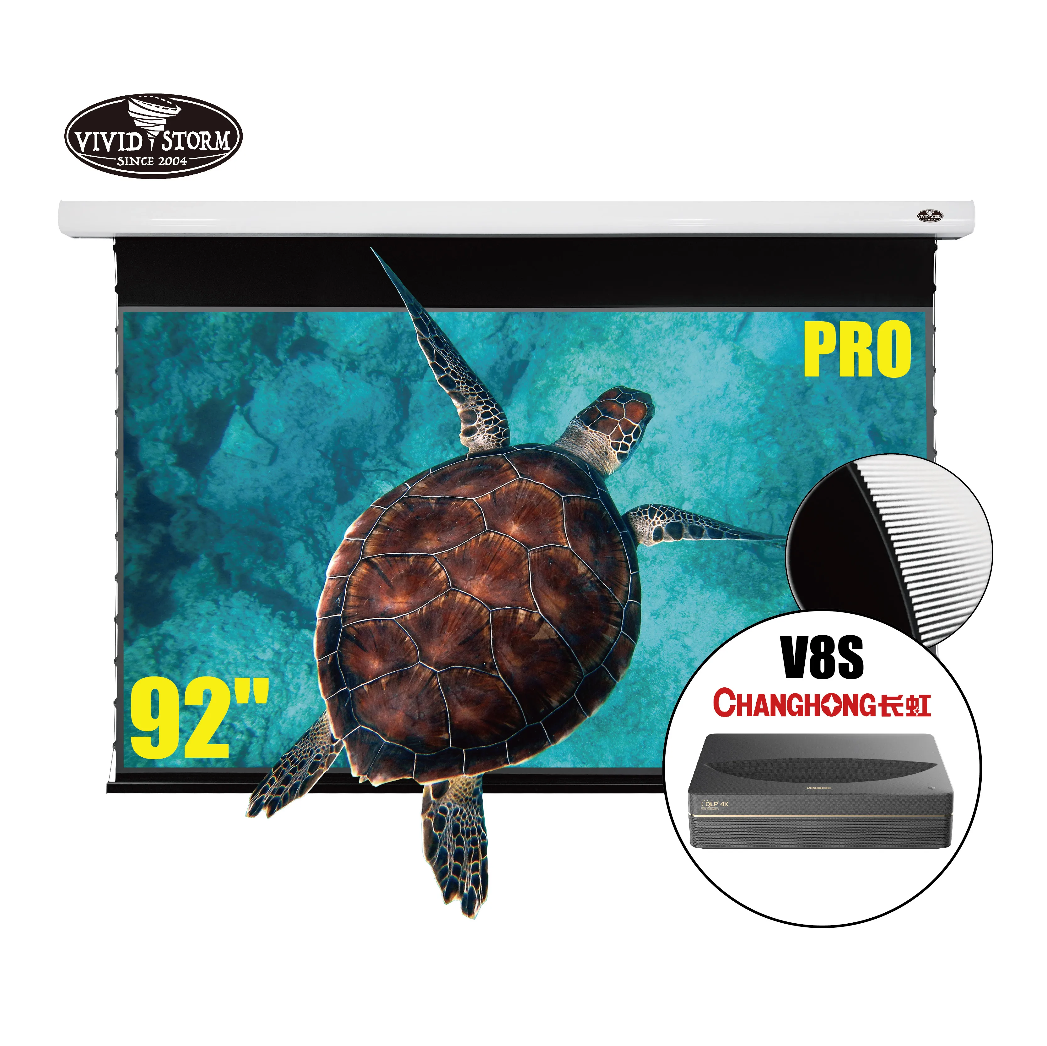 

VIVIDSTORM 92 inch PRO Slimline Retractable Ceiling Projection Screen 4K/3D/UHD Office Home Theater with UST 4K laser projector