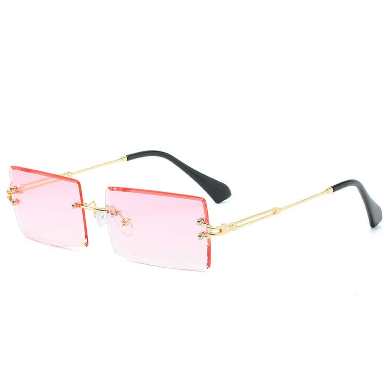 

Two Tone Square Frame Sun Glasses 2021 Mirrored Shades Wholesale Women Fashionable Candy Purple Orange Rimless Sunglasses