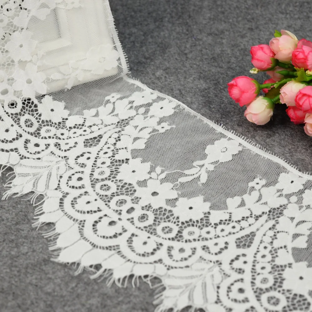 

Factory wholesale white eyelash chantilly lace trim for garment, Accept customized color