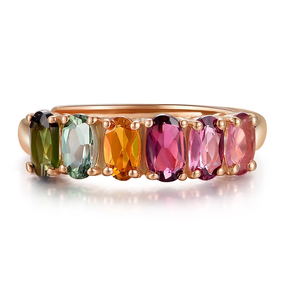 

925 sterling silver ring natural tourmaline color classic row ring