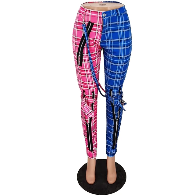 

Casual Plaid Pants Women Zip Sweatpants Fall Winter Clothing Y2k Streetwear High Waist Sporty Trousers Patchwork Joggers, 5 colors