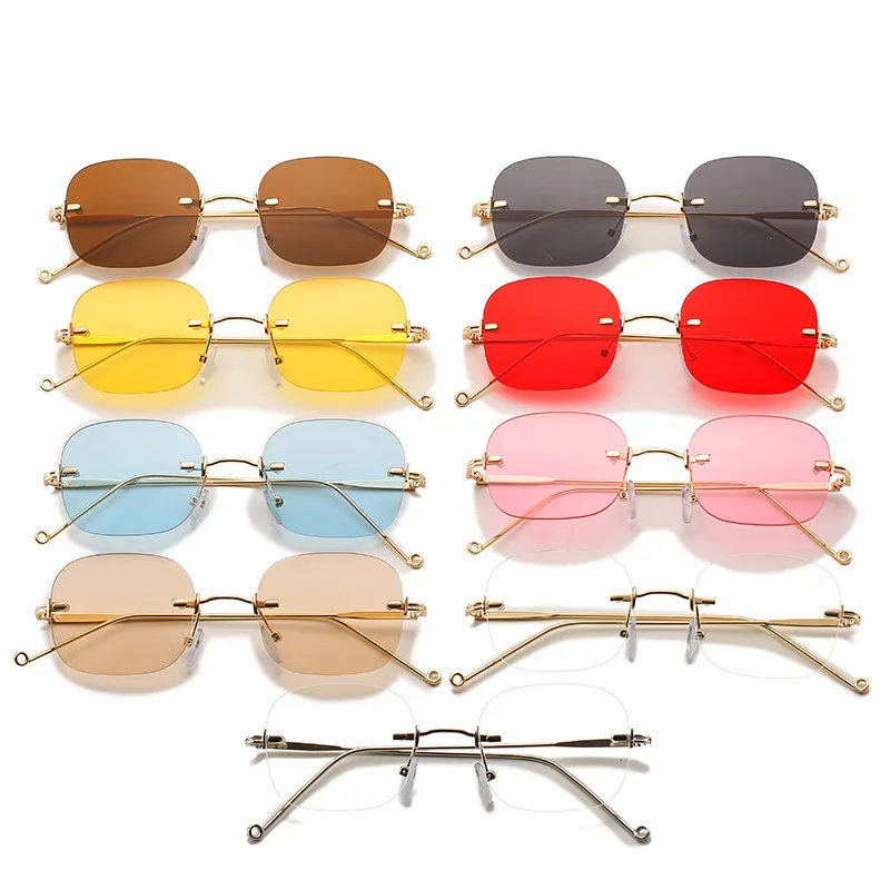 

Colorful Women Frameless Sun Glasses Customise Brand Eyeglass Eyeglasses Frames Name Brand Tinted Rimless Sunglasses For Men