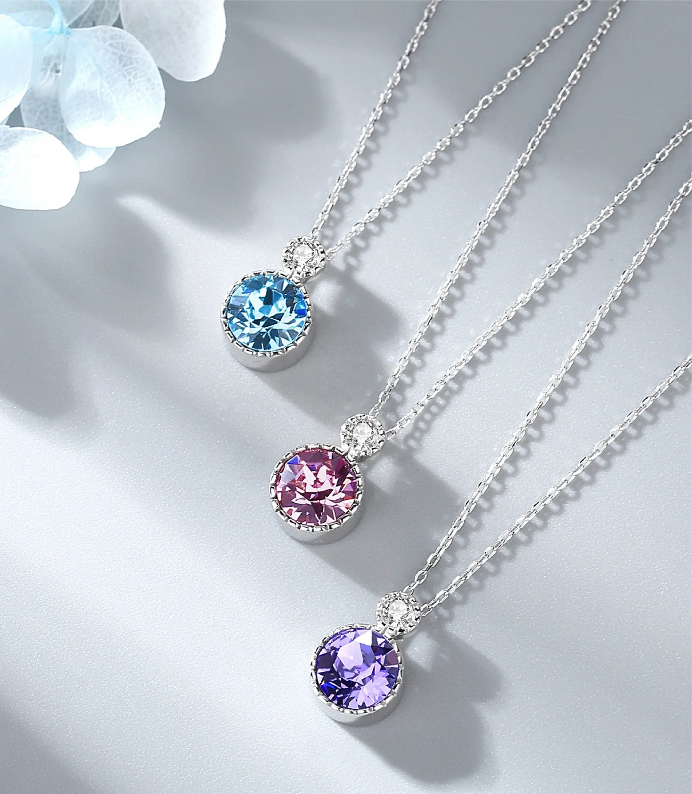 

Excellent Quality Ocean Heart 925 Sterling Silver Necklace Women Chocker Austrian Crystal Pendant Necklace