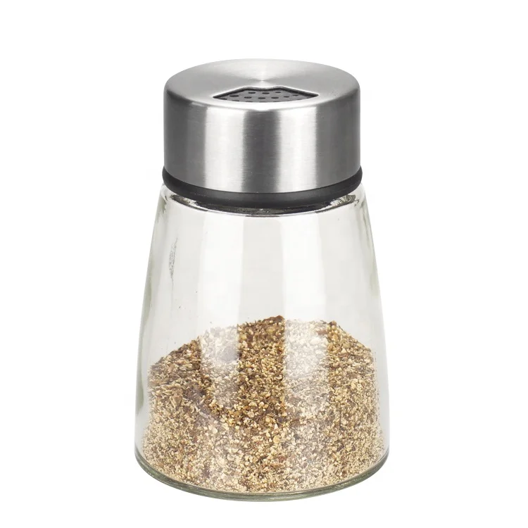 

Amazon hot selling Stainless steel Multi function dressing Pepper Salt Spice Shaker with 170ml Glass jar kitchen accessory