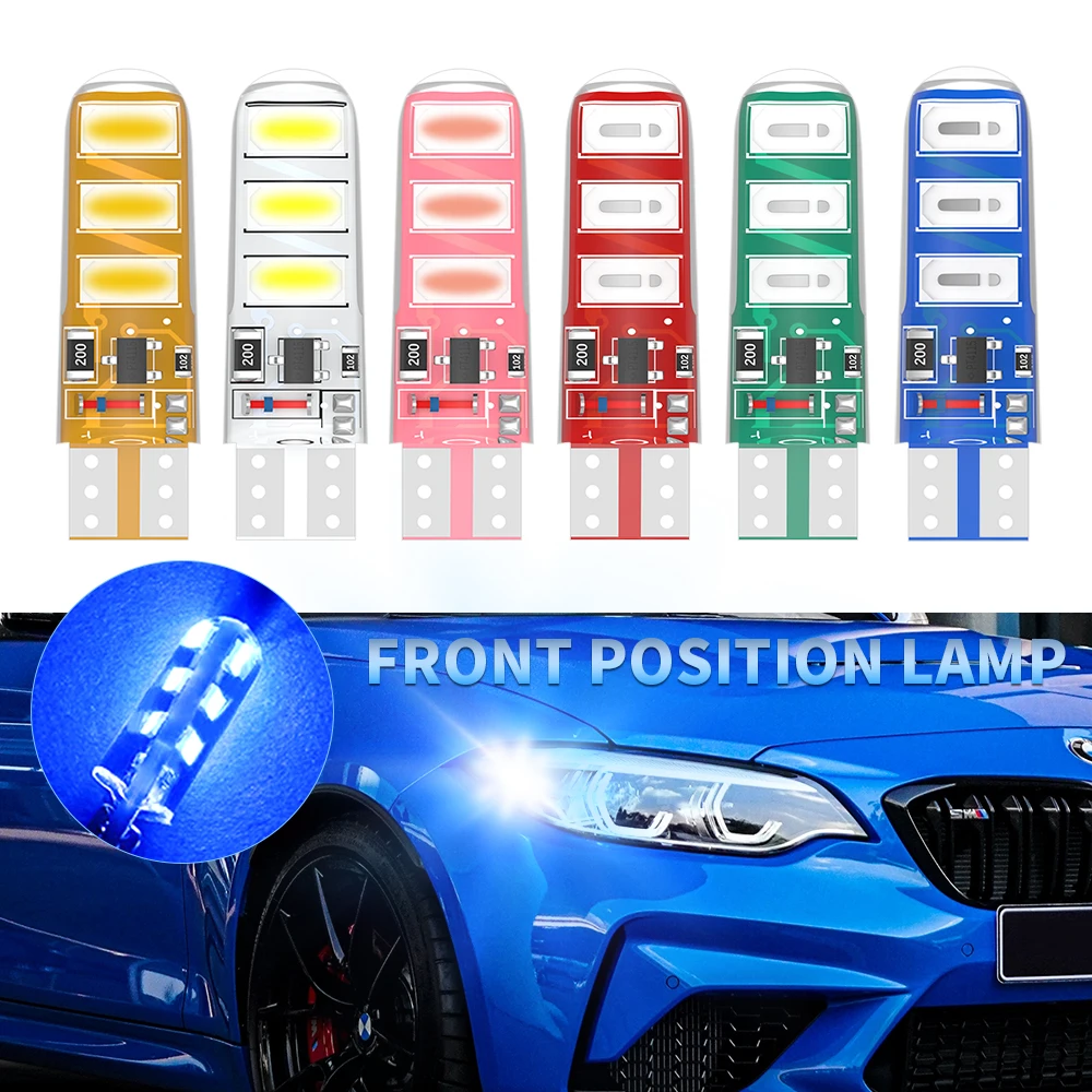 

Silicone Red Blue Green T10 led car light 5630 6 smd T10 w5w 194 168 Led Canbus Bulbs led for car interior light 12V for car