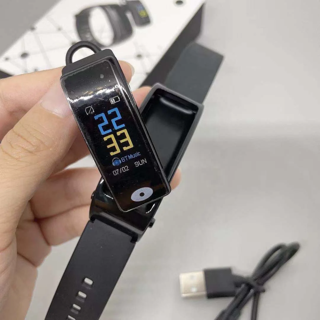 

New Products 2 in 1 Fitness Wristband BT Earphone Smart Bracelet with Heart Rate Monitor For Android and IOS Smart Watch Band, Black, gray