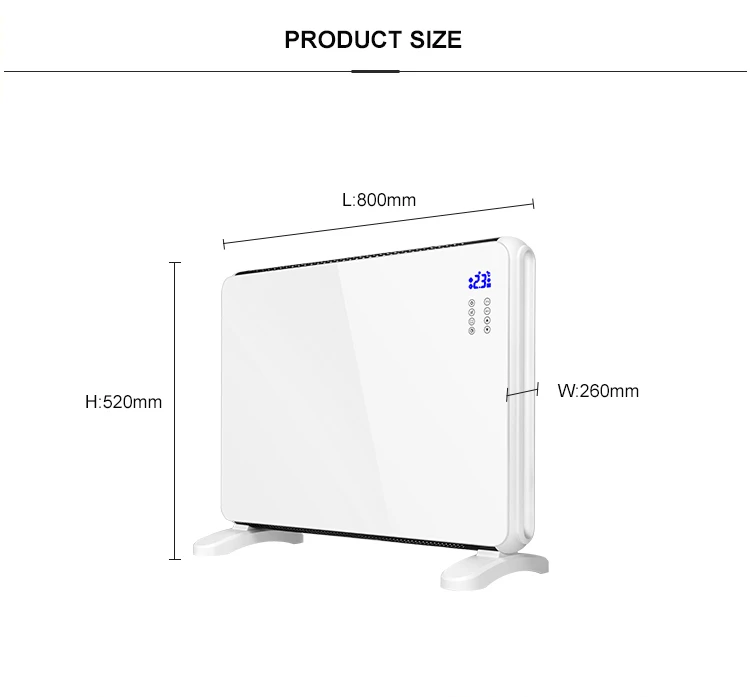 High Quality Household Freestanding Wall Mounted Convector Electric Heater Glass Panel Heater 2000w