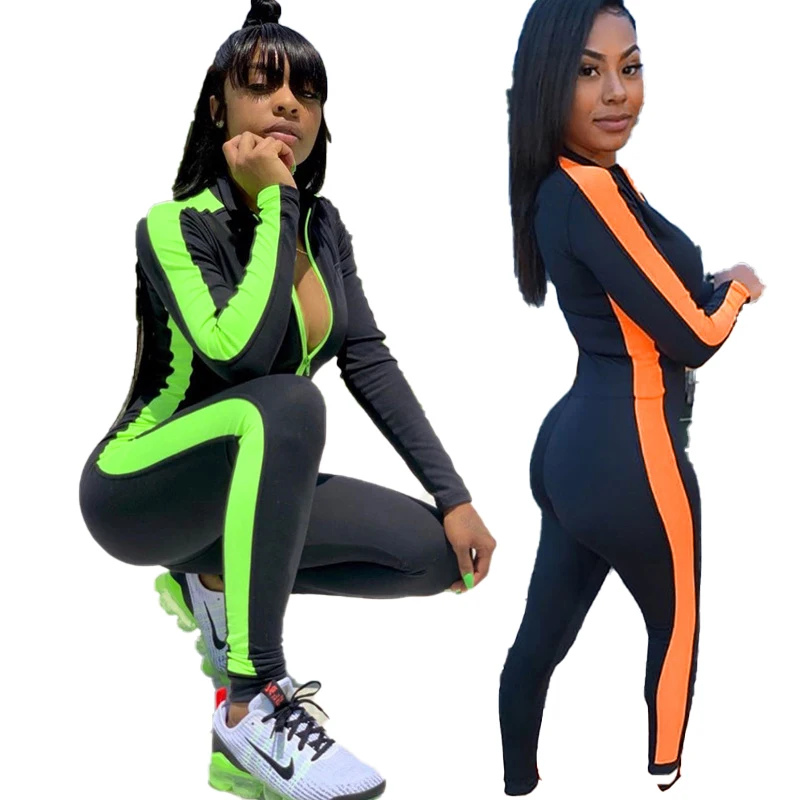 

Wholesale gym yoga one piece workout suit long sleeves rompers women fall jumpsuits bodysuits with side stripe, As picture or customized make