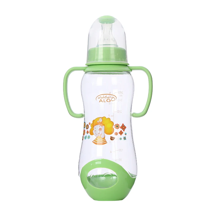 

Food grade plastic feeding bottle,10 oz PC baby feeding bottles with handle, Blue,orange,pink