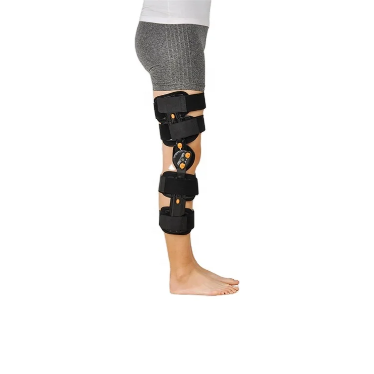 

Orthopedic Adjustable Hinged ROM Knee Support brace joint with adjustable strapping, Black, grey