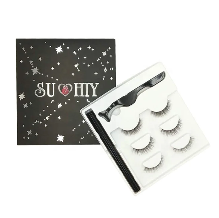 

Ready in stock 2021 new magic eyeliner eyelash set self - adhesive eyeliner false eyelashes in three pairs, Black