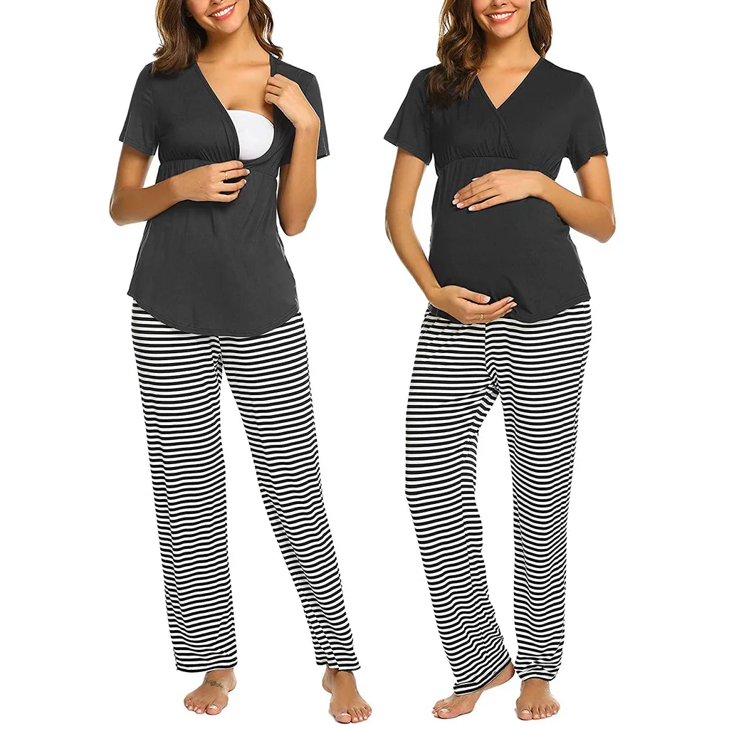 

QuanZan Top supplier custom photography 2 piece set for women breastfeeding Maternity cotton Outerwear women maternity clothing