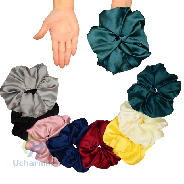 

Oversize satin hair scrunchies custom large jumbo hair holder ponytail solid color silk hair tie band accessories for girls