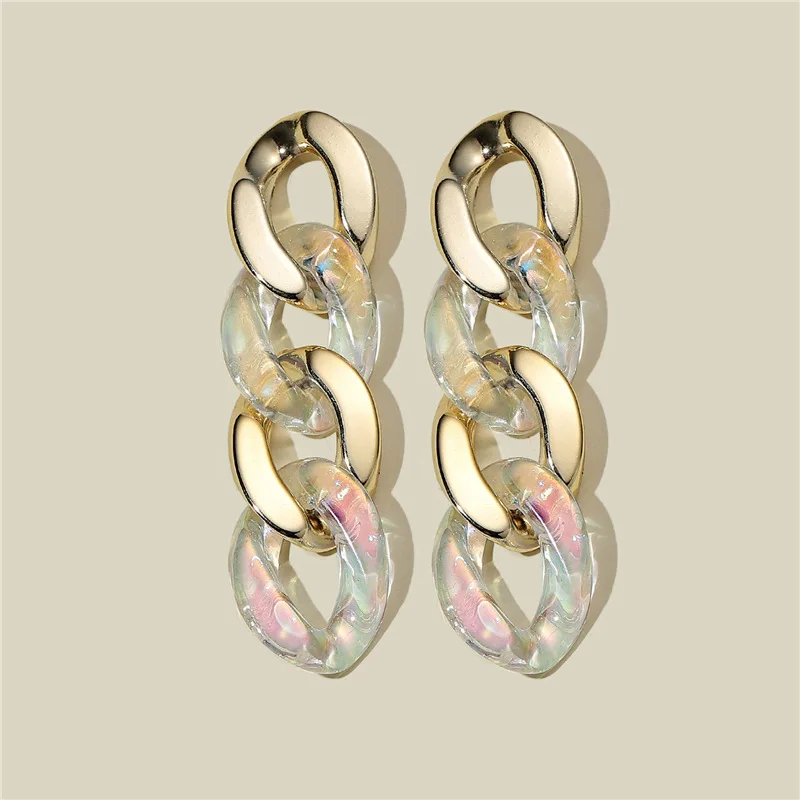 

S925 Silver Post Multi Layers Acrylic Chain Earrings Women Colorful Transparent Resin Chunky Statement Ear Jewelry