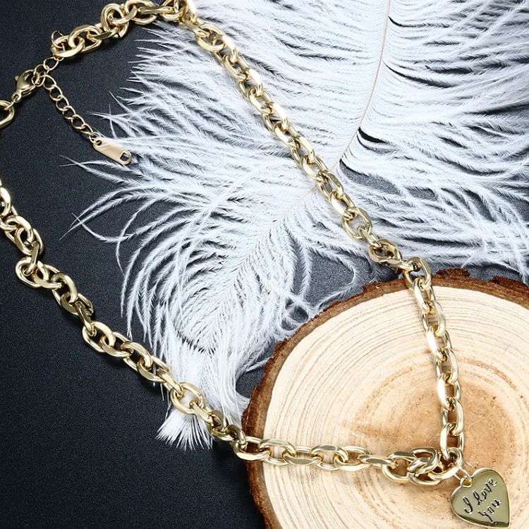

Trendy Gold Plated Jewelry Sweater Necklace For Women Ladies Female Long Chunky Chains Charm Love Heart Pendant Choker, Gold/silver/rose gold