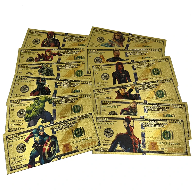 

Super Hero America 100 Dollars USD Money Bill Superhero 24K Gold Foil Banknote with Custom Design