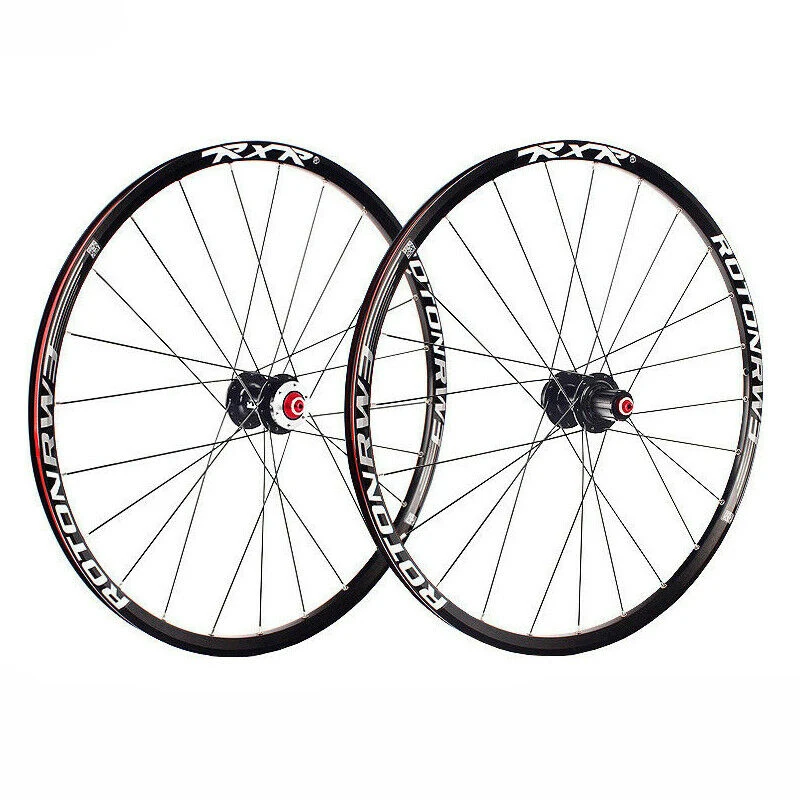 

RXR Aluminum MTB Bike Wheelset QR/Thru Axle 26 27.5 29inch Rim Black/Red Hub Mountain Bicycle Wheel sets, Red/black
