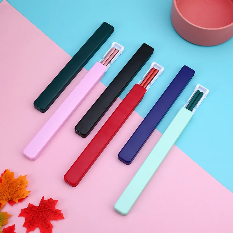 

Portable Camping Travel Chopsticks Box Custom Reusable Stainless Steel Chopstick Set With Case, Red/ pink/ blue/ black/ green/ white
