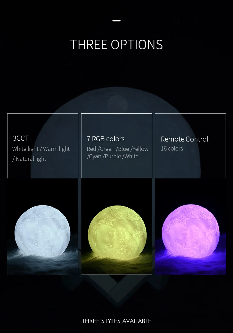 2021 touch remote 16 colors rgb 15cm 18cm 3d printer moon lamp for kids