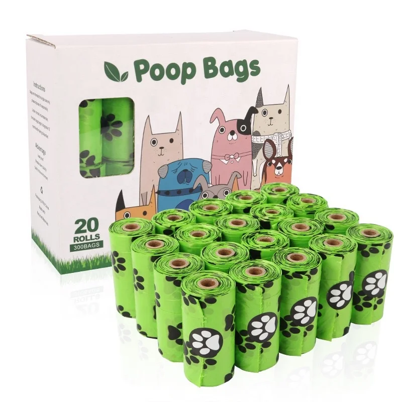 

Earth-Friendly Manufacturer wholesale PE biodegradable box packed pet waste bags dog poop bag with dispenser, Green