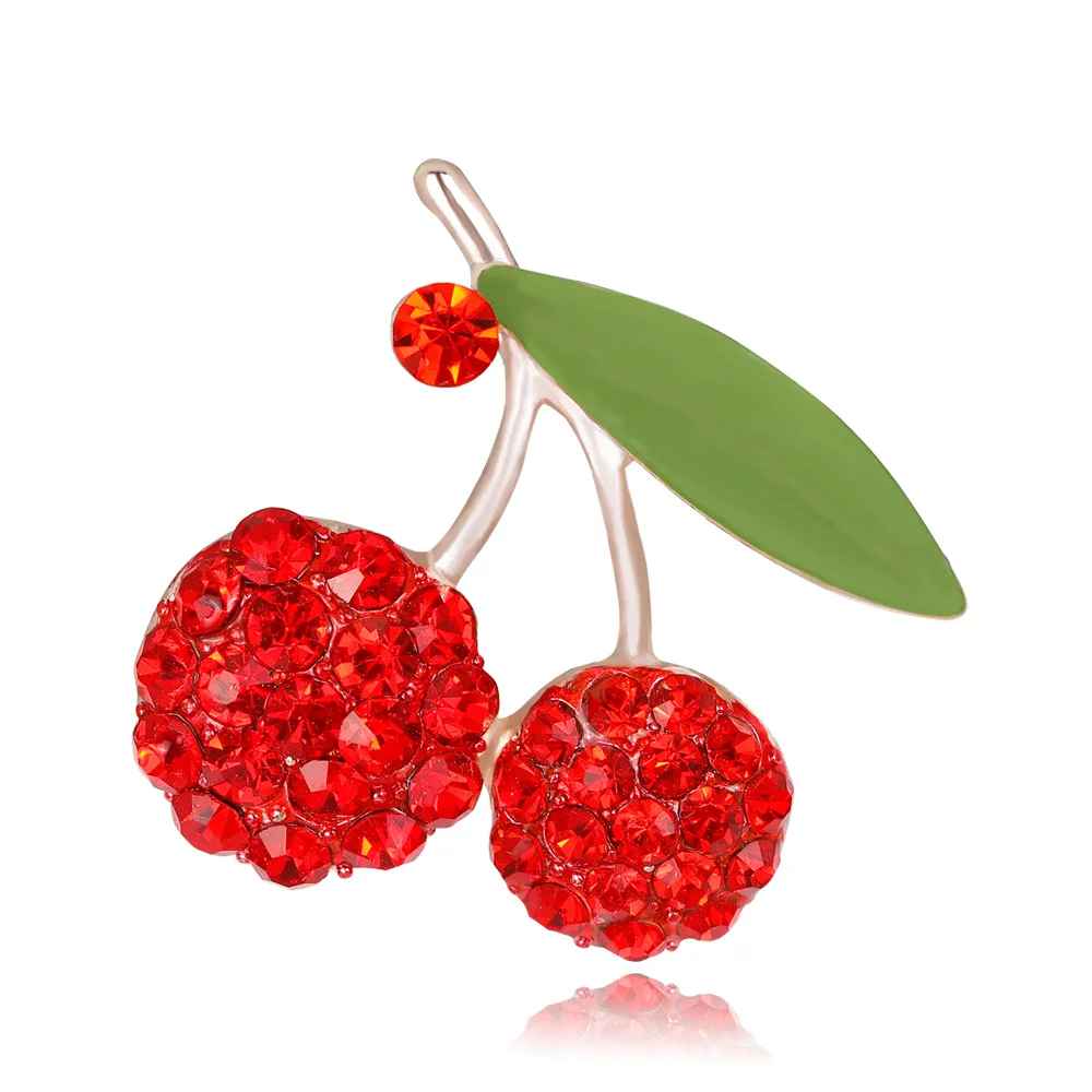 

Full Rhinestone Red Cherry Brooches Women Men Apple Weddings Office Causal Brooch Pins Gifts