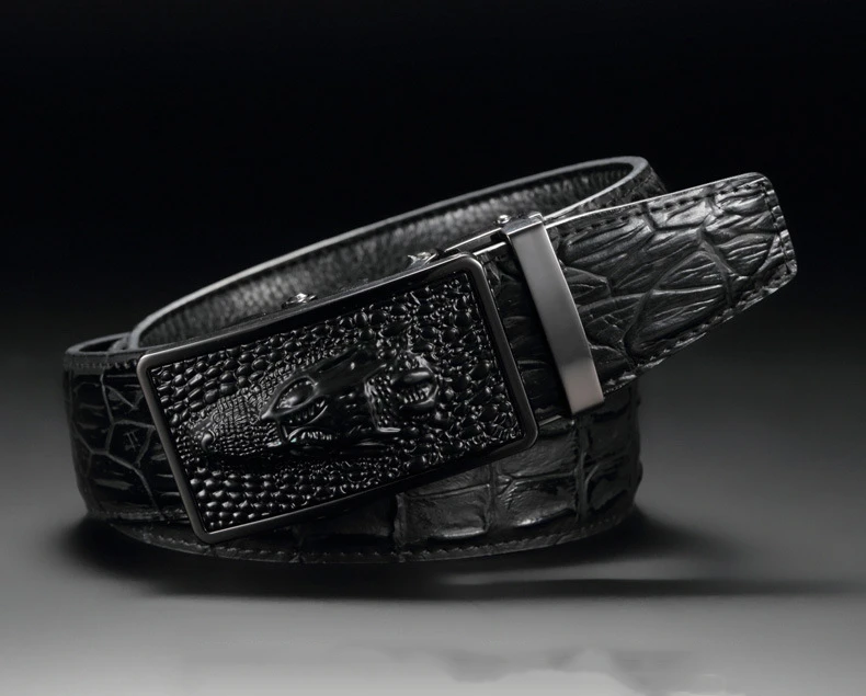 b1210 豪华着名棘轮自动针扣腰带商务男士复古牛皮鳄鱼真皮腰带