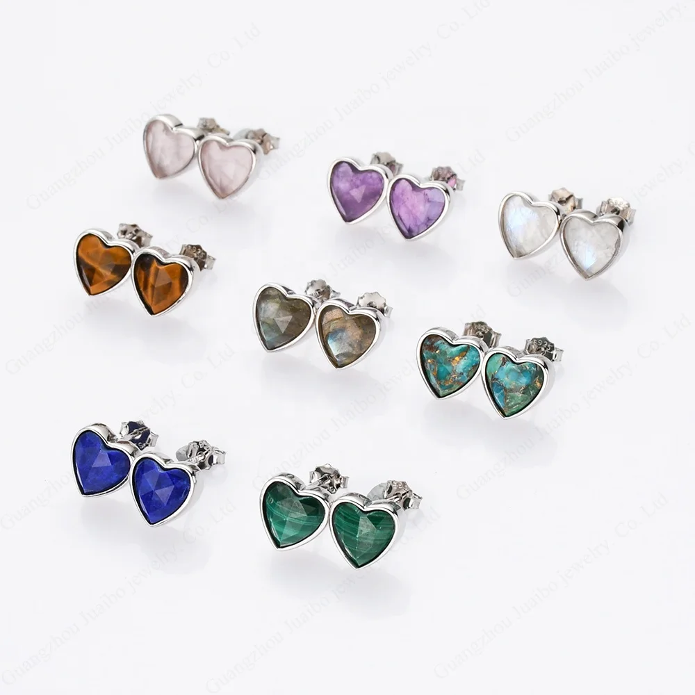 

Bulk wholesale gemstone moonstone chakra healing crystal stud earrings 925 Sterling Silver bride heart earrings