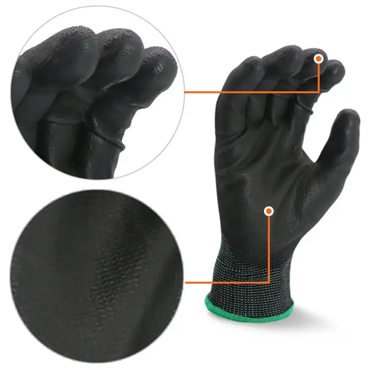 
China manufacturing wholesale cheap top quality PPE industrial durable work gloves black PU coating for precision work <span style=