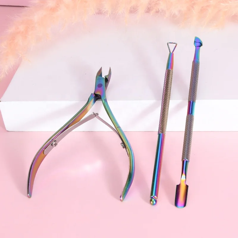 

3pcs manicure pedicure set colorful Titanium nail cuticle nipper stainless steel nippers with pusher armor remover, Rose gold