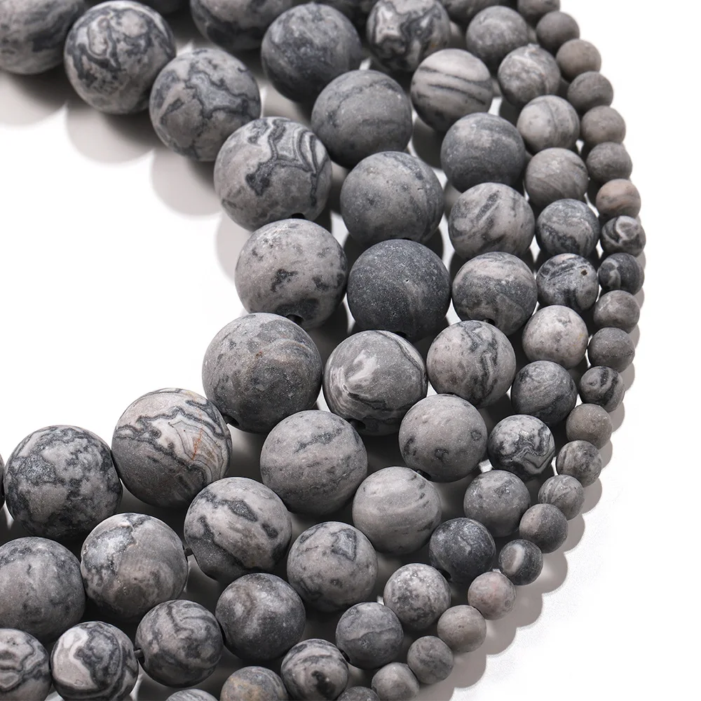 

Hot Selling Matte Map Stone Beads Natural Stone Round Gemstone Loose Beads For DIY Jewelry Making