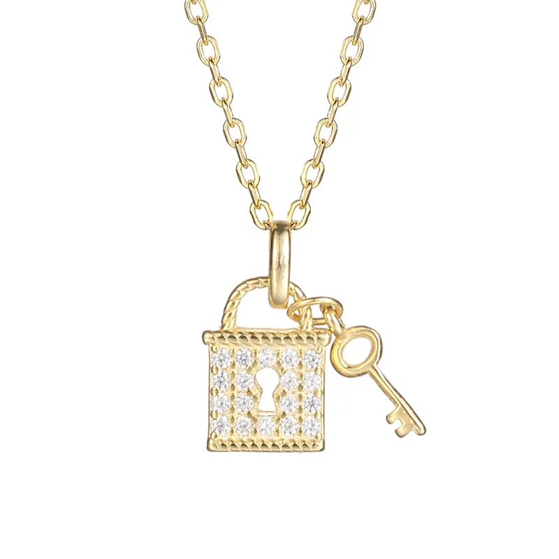 

Daidan Amazon Top Seller Zirconia Necklace 925 Silver Women Luxury Key 18K Gold Plated Lock Necklaces