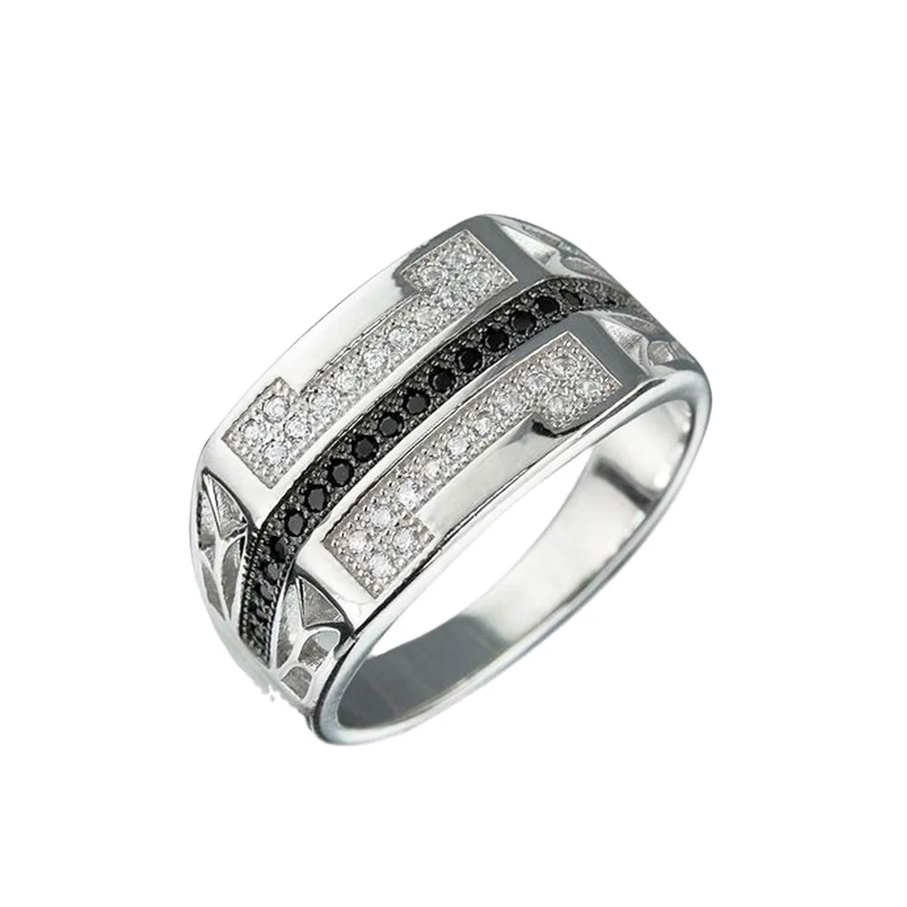 

Delicate Black Plate Bijoux Sterling 925 Silver Vintage Micro-Pave Setting Zircon Stone Ring For Male Fine Jewelry