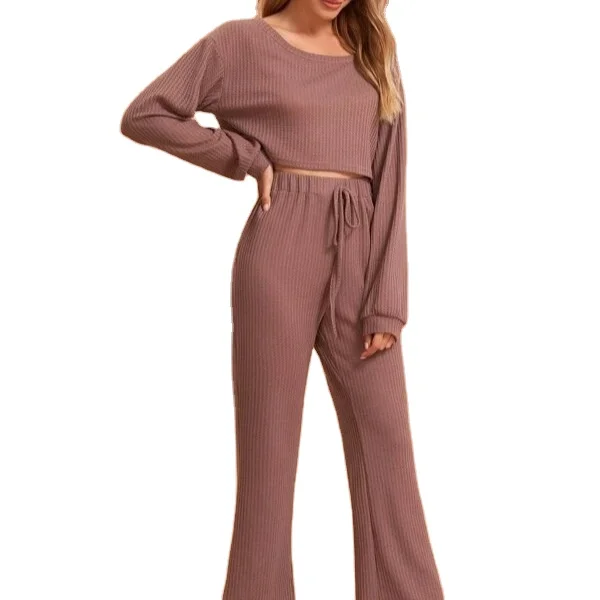 

Customized solid crew neck comfortable custom pajamas tee & pants lounge set private label lounge wear for women, Picture shows