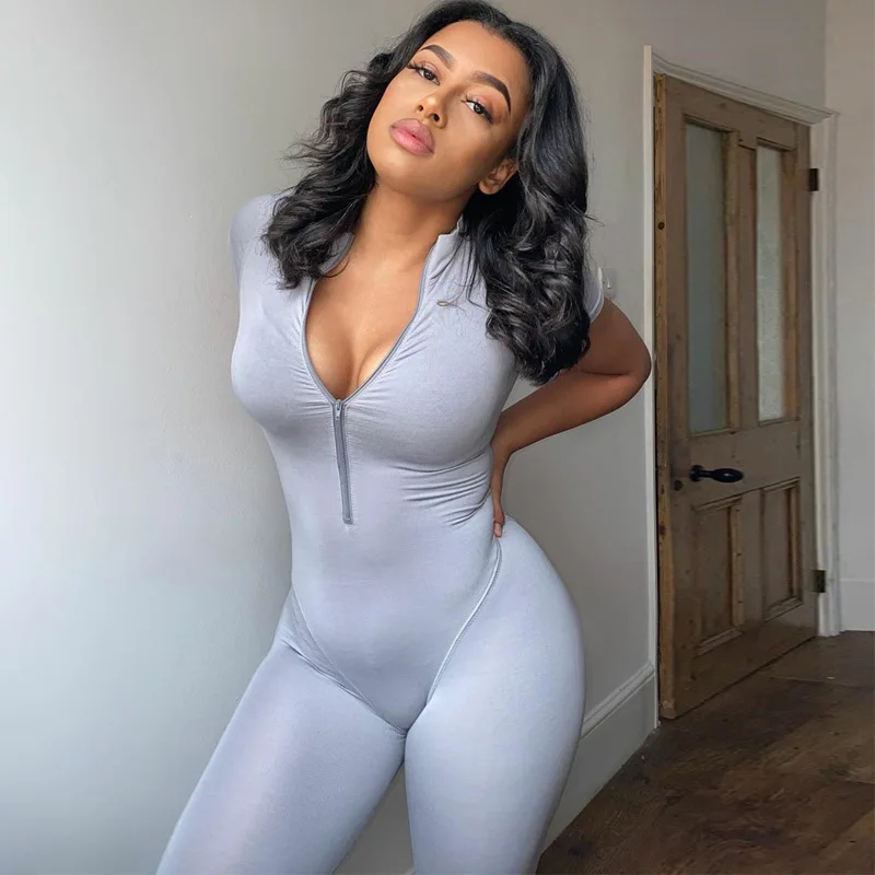 

X00488S Casual Solid Bodycon Sleeveless Jumpsuits Sporty Workout Active Wear Skinny 2020 Summer Rompers Womens Jumpsuit Fashion, White/black/gray