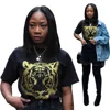 OJS9110 2019 New Casual Sweet Short Sleeve Golden tiger O Neck Women Cute T shirts