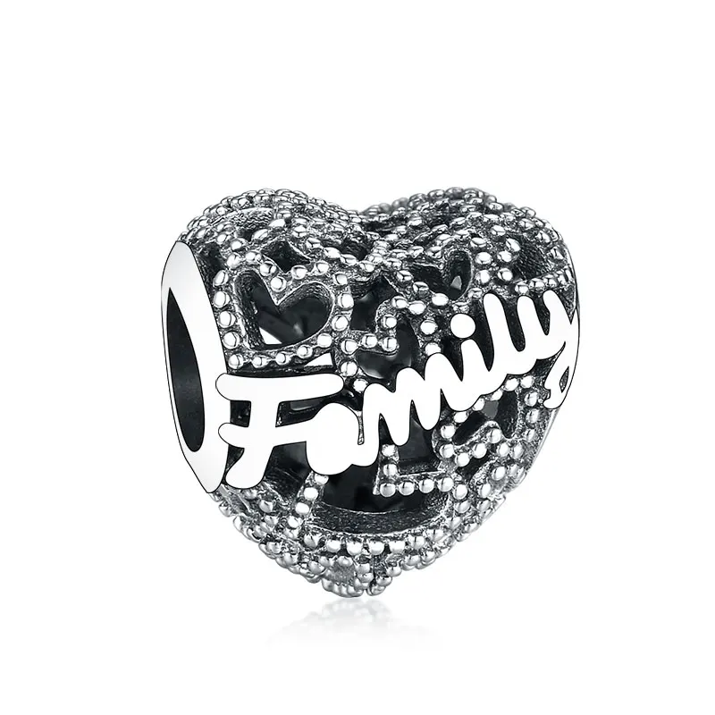 

Hot Sale Fashion 925 Sterling Silver Family Heart Beads Charms Fit pandora Bracelet Jewelry