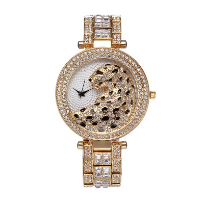 

Women Quartz Watch Fashion Bling Casual Female Crystal Diamond Leopard Clock hours MISSFOX V227