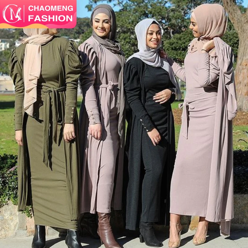 

6474# Middle East Islamic Clothing Belt Decoration Turkish Abaya Front Open Kimono From Dubai Women 2021, Beige/red/navy /purple/ brown/black/gray