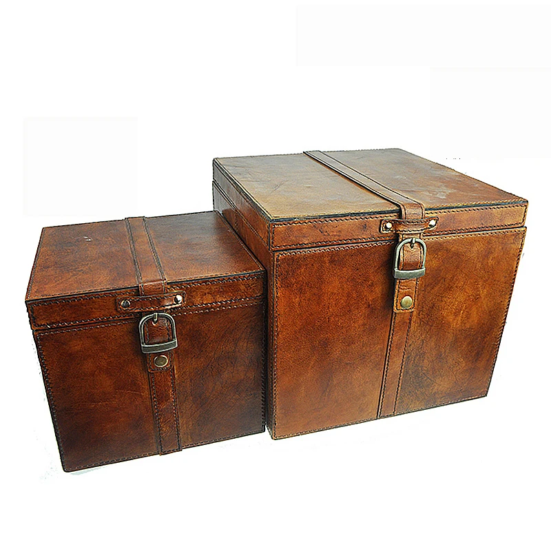 

Vintage Retro House Living Room Decorative Pu Leather Wooden Box Organizer Storage Box